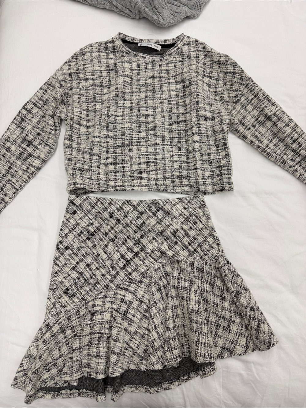 Cropped Plaid Knit Skirt and Matching Top - Black & White